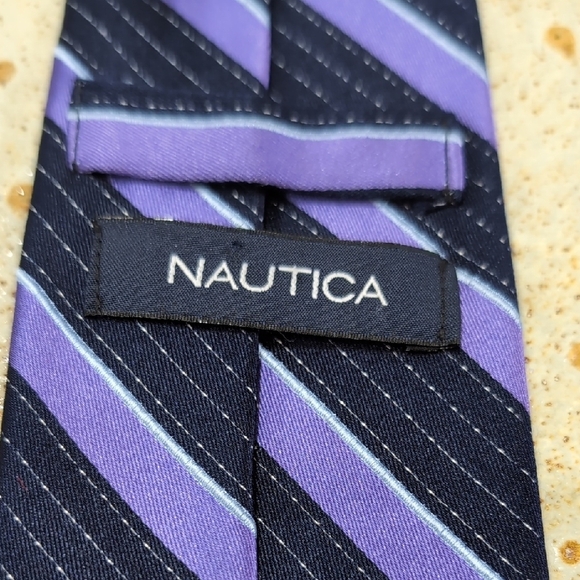 Nautica | 100% Silk Navy and Purple Striped Tie - Picture 3 of 6